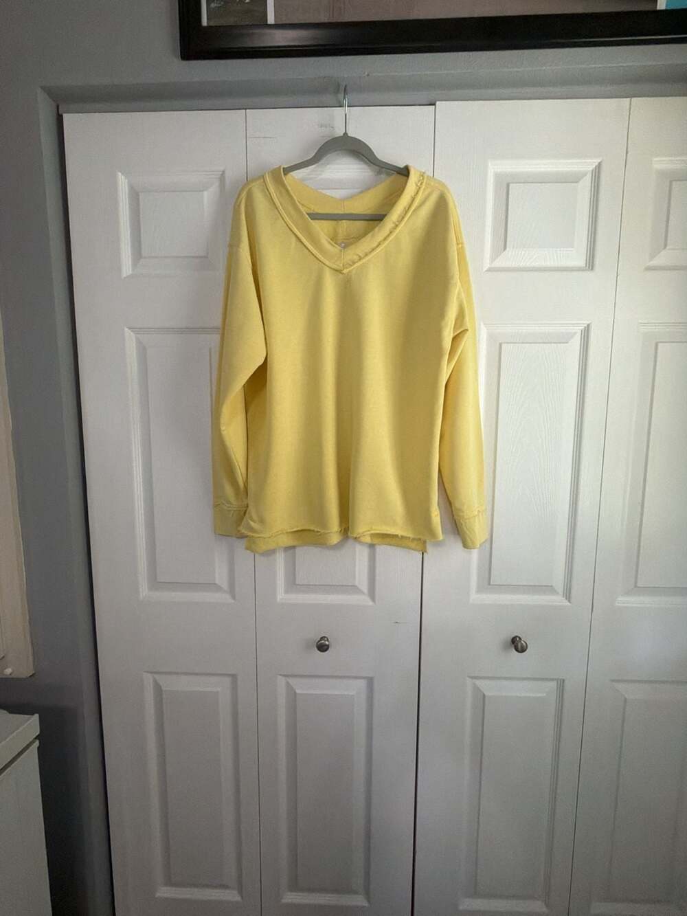 Club Social by Jadelynn Brooke Yellow Raw Edge V-Neck Long Sleeve Sweatshirt